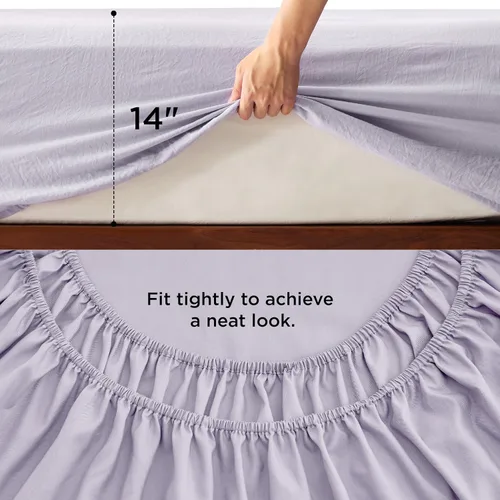 Miniatura 5 de Bedsure Juego de edredón individual con sábana, 3 piezas, suave ropa de cama color morado lavanda, plisado de rejilla, juego de cama ligero