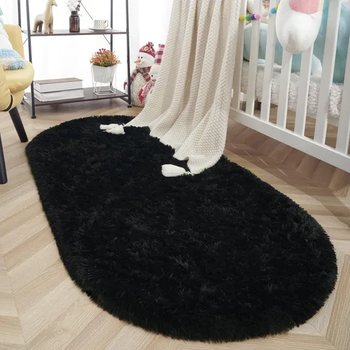 Miniatura 2 de ISEAU Alfombra ovalada esponjosa, moderna de felpa lanuda para dormitorio de niños, extra cómoda, bonita, alfombra de noche para habitación de niños