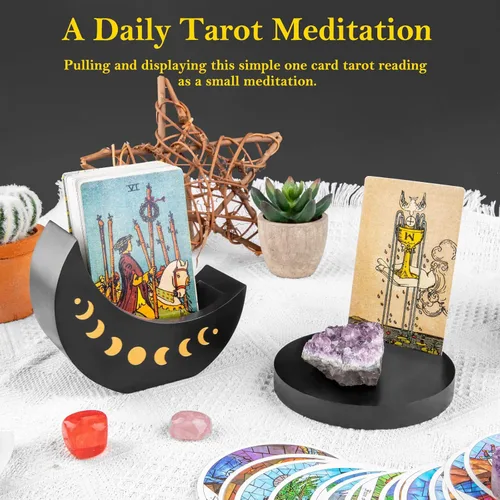 Miniatura 5 de Caja de exhibición de tarot con soporte para tarjetas, estuche de madera con soporte de fase lunar para almacenamiento de piedra de cristal, Negro
