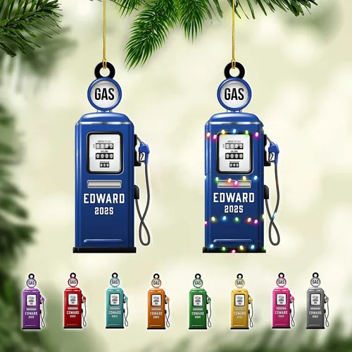 Miniatura 15 de Adorno de Navidad personalizado con bomba de gas, decoración retro personalizada para árbol de vacaciones, recuerdo único para trabajadores