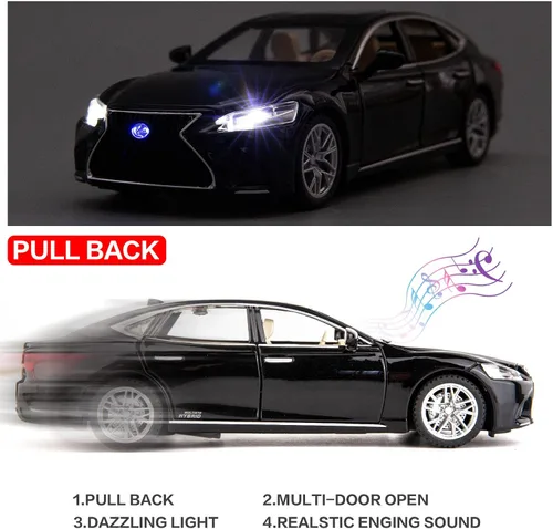Miniatura 2 de BDTCTK 1/32 compatible con el modelo Lexus Ls500h, auto de juguete de aleación de zinc con sonido y luz para regalo de niños y niñas (negro)
