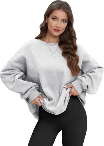 Miniatura 5 de ATHMILE Sudadera de gran tamaño para mujer, cuello redondo, forro polar, manga larga, sudaderas con capucha, tops de otoño, ropa de moda 2023
