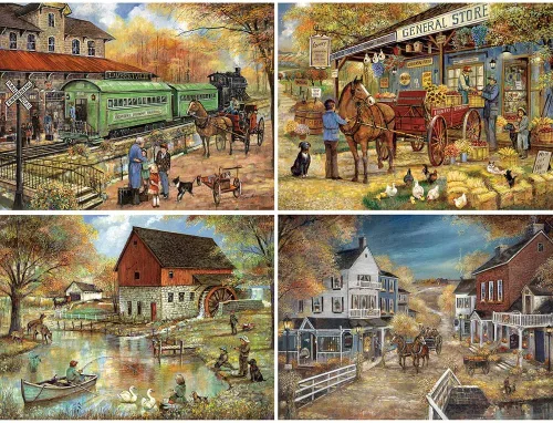 Miniatura 2 de Bits and Pieces Rompecabezas 4 en 1 de 300 piezas para adultos – Country Pond Harvest Café Home General Store rompecabezas por el artista Ruane