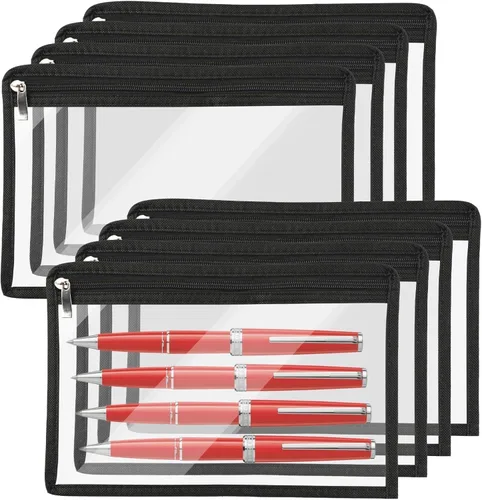 8 bolsas transparentes con cremallera, lápiz de PVC impermeable, bolígrafo, bolsa de archivos, almacenamiento de maquillaje, sobres, almacenamiento