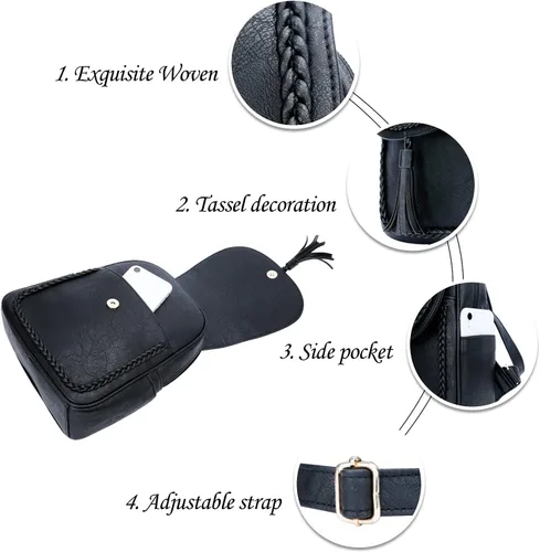 Miniatura 3 de KKXIU Bolso pequeño de la mochila del cuero sintético de la manera para las mujeres y las niñas adolescentes con la borla, Negro -, Viajar