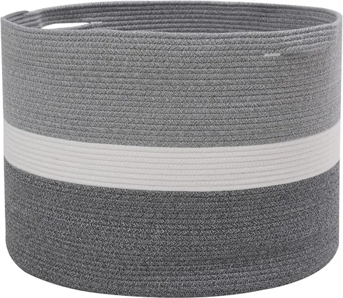 Miniatura 16 de Cesta grande de cuerda de algodón de tamaño máximo de 24 x 24 x 17 pulgadas, cesta de almacenamiento extragrande, cesta de lavandería tejida, Gris