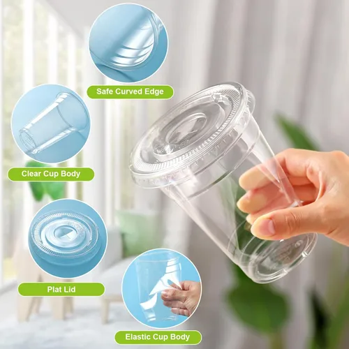 Miniatura 4 de TashiBox vasos de plástico con tapas [20 oz 100 vasos y 100 tapas planas], vasos desechables de plástico transparente de cristal, vasos para batidos