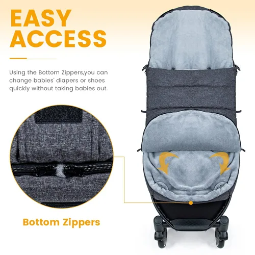 Miniatura 4 de Orzbow Saco Abrigado Universal, Saco de Dormir para Cochecito Clima Frío, Cubrepiés Impermeable para Niños Pequeños (Negro)