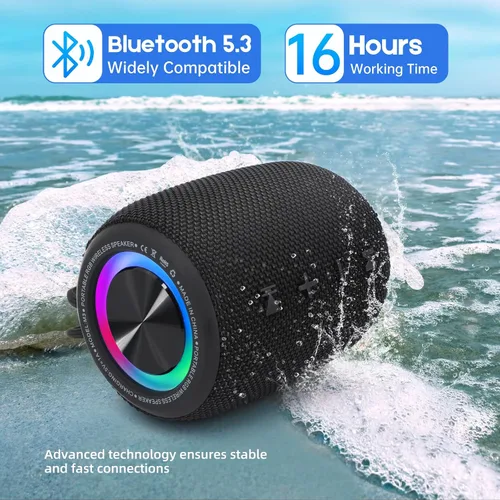 Miniatura 4 de Altavoz Bluetooth portátil, altavoz inalámbrico BT5.3 de 20W con diafragmas de graves, luces LED multimodos dinámicos, IPX6 resistente al agua