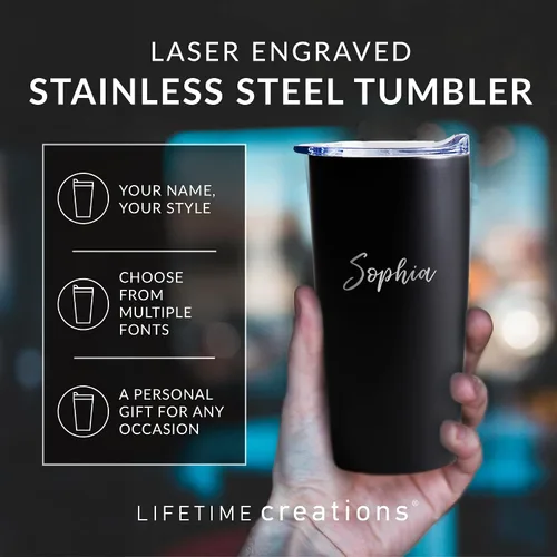 Miniatura 3 de Lifetime Creations Vaso personalizado (negro mate): taza de viaje de café grabada horizontal personalizada con tapa, vaso de café aislado de acero