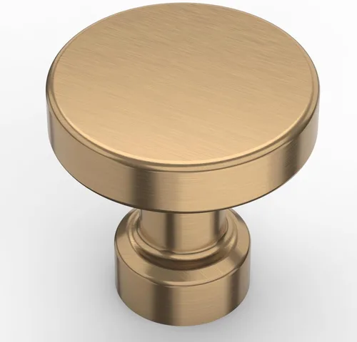 Miniatura 11 de Amerdeco - Paquete de 10 pomos de cocina de latón cepillado para armarios con un solo orificio, tiradores redondos dorados para cajones, pomos