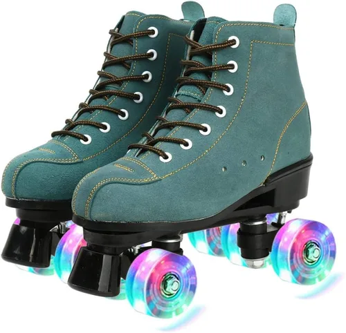 Miniatura 9 de XUDREZ Patines de Cuero de Vaca para Mujeres y Hombres Zapatos de Caña Alta Diseño de Doble Fila, Patines Clásicos Premium Ajustables