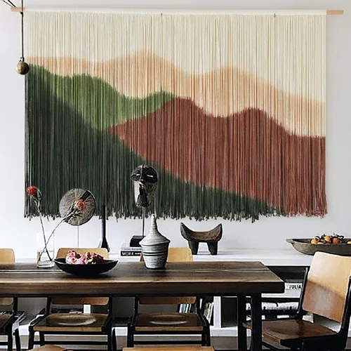 IOWER Macramé para colgar en la pared, paisaje de montaña grande, arte de pared bohemio, hecho a mano, decoración de pared para el hogar, sala de
