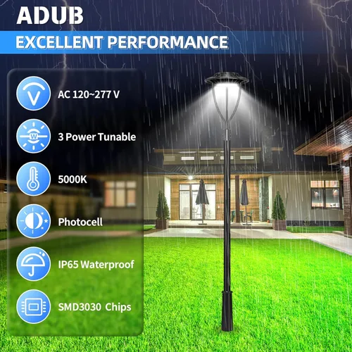 Miniatura 2 de ADUB Luces LED de poste de 60 W, 48 W, 36 W, potencia ajustable, ETL 5000 K, luz superior LED con fotocélula IP65, luces de poste para exteriores