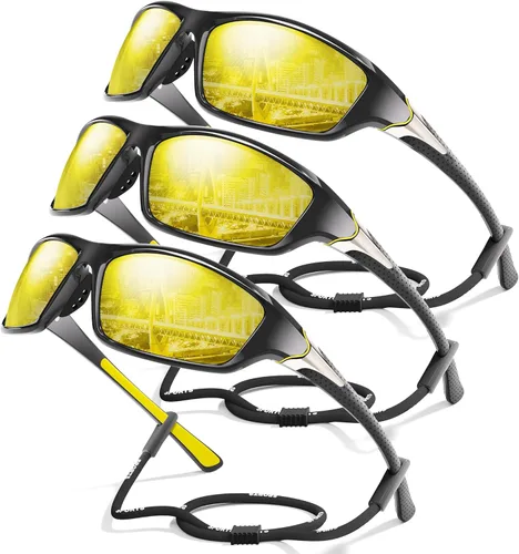 Miniatura 45 de Paquete de 3 lentes de sol deportivos polarizados para hombres, gafas de sol masculinas envolventes con protección UV para ciclismo, pesca