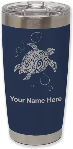 Miniatura 19 de LaserGram Vaso aislado al vacío de 20 onzas, tortuga marina hawaiana, grabado personalizado incluido (negro)