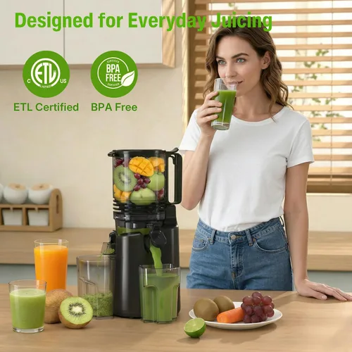 Miniatura 2 de Exprimidor de prensa en frío, máquinas exprimidoras con canal de alimentación grande y ancho de 6 pulgadas, exprimidor de masticación lenta de alto