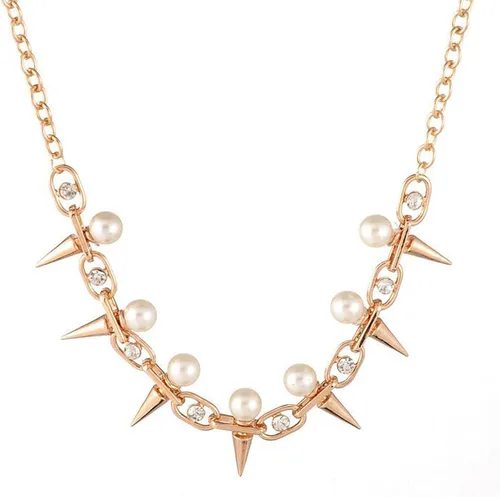 Miniatura 2 de Collar de perlas punk remache de moda para mujer, Aleación de zinc, Sin gemas.
