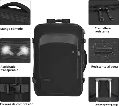 Miniatura 5 de Vancropak - Mochila para hombres, extra grande de 50L, mochila de viaje, aprobada para llevar en el avión, con 3 cubos de empaque para maletas