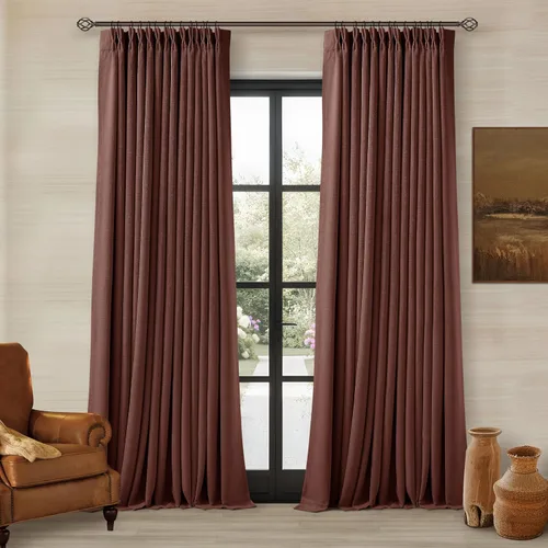 Miniatura 106 de Juego de 2 paneles de cortinas plisadas negras de 80 pulgadas para sala de estar, cortinas plisadas de lino con forro de 80 pulgadas de largo, 100%