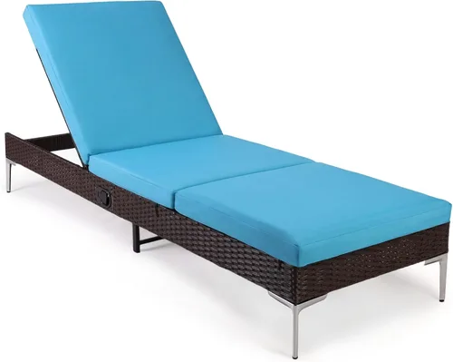Miniatura 8 de HOMREST Tumbona para exteriores, silla de mimbre para patio con respaldo neumático ajustable, silla de ratán para piscina para tomar el sol adecuada