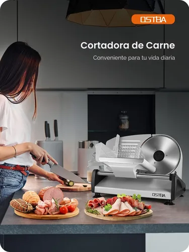 Miniatura 6 de Cortador de carne eléctrico de delicatessen Ostba, rebanador de alimentos de 200W con grosor ajustable de 0-15mm, hoja extraíble de acero inoxidable