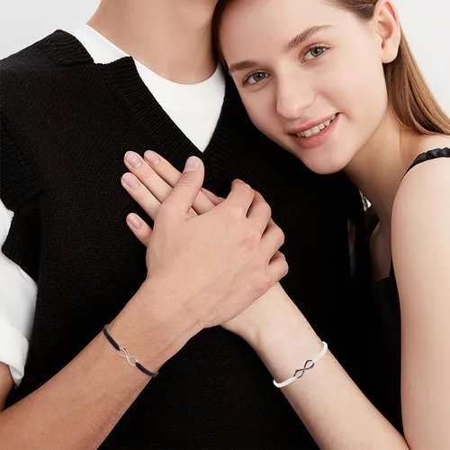 Miniatura 85 de 2 pulseras magnéticas para parejas, piedra natural negra mate, cristal para votos de amor eterno, juego de pulseras de cuentas de piedra de energía