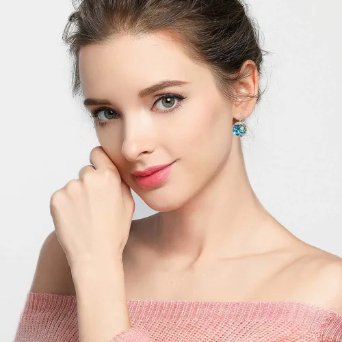 Miniatura 2 de Pendientes de aro chapados en oro de 14 quilates con cristales Swarovski multicolor para mujer