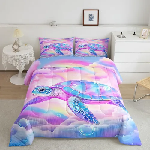 Miniatura 23 de Erosebridal Juego de edredón de sirena para niños, tamaño matrimonial, para niñas, ropa de cama de sirena brillante azul y rosa, juego de ropa