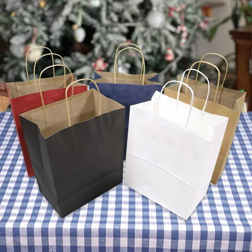 Miniatura 4 de vanhel Paquete de 50 bolsas de papel kraft negras medianas: 8 x 4.25 x 10.5 pulgadas, bolsas de papel Kraft, bolsas de regalo con asas, adecuadas