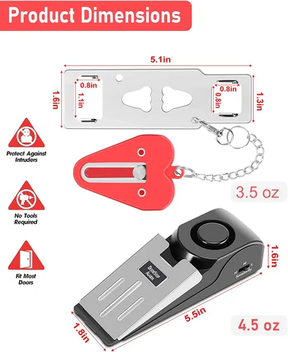 Miniatura 5 de MBBEST - Cerradura de puerta portátil y alarma de tope para puerta, dispositivos de seguridad de doble protección, herramienta de autodefensa
