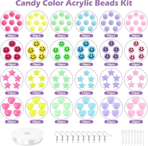Miniatura 2 de Miss Rabbit Juego de cuentas de corazón de acrílico de color caramelo, cuentas de estrella de plástico, cuentas pastel lindas para pulseras