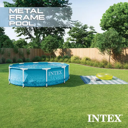 Miniatura 3 de Intex 28206EH Piscina grande redonda sobre el suelo con paredes laterales reforzadas y marco de metal para patio trasero o uso al aire libre, 10