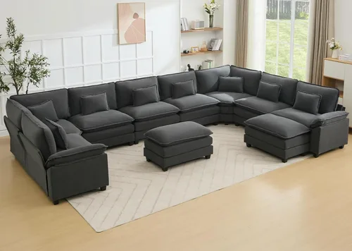 Miniatura 33 de Juego de sofá seccional modular de gran tamaño, sofá de nube convertible de asiento profundo, sofá esquinero grande en forma de L con cojines Beige
