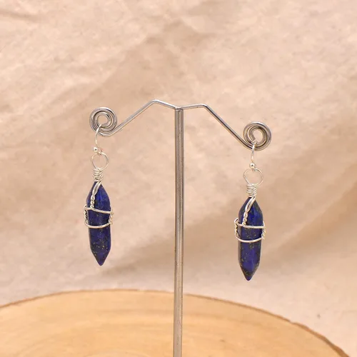 Miniatura 48 de Pendientes de cristal de punta envuelta en alambre de piedra pulida para mujer Reiki Energy Healing