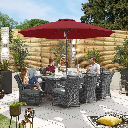 Miniatura 3 de ABCCANOPY Sombrilla de patio de 10 pies, sombrilla de mesa impermeable para exteriores, con botón de inclinación y manivela, 8 varillas de Borgoña
