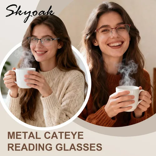 Miniatura 2 de SKYOAK Paquete de 2 elegantes anteojos de lectura progresivos para mujer, diseño moderno de medio marco de metal, antirayos UV400/fatiga ocular