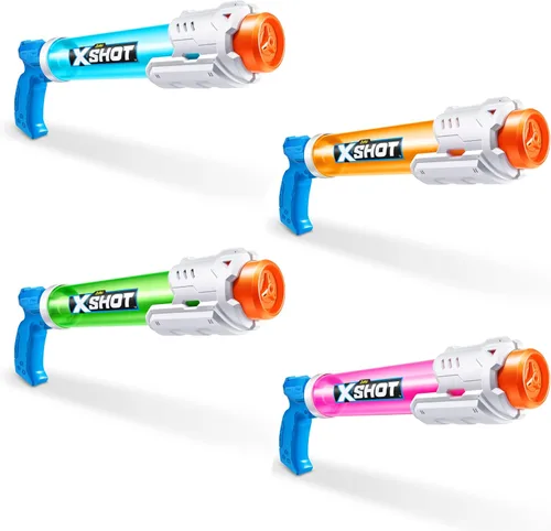 XSHOT Water Warfare - Remojador de tubo pequeño (paquete de 4) por ZURU Super Soaking Pump Action, paquete de fiesta en la piscina, llena hasta 12.8