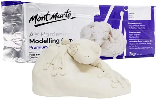 Miniatura 3 de Mont Marte Arcilla de modelado endurecida al aire blanca, 2 kg (4.4 lb). Tiempo de secado aproximado de 24 horas. Fácil de suavizar y amasar.