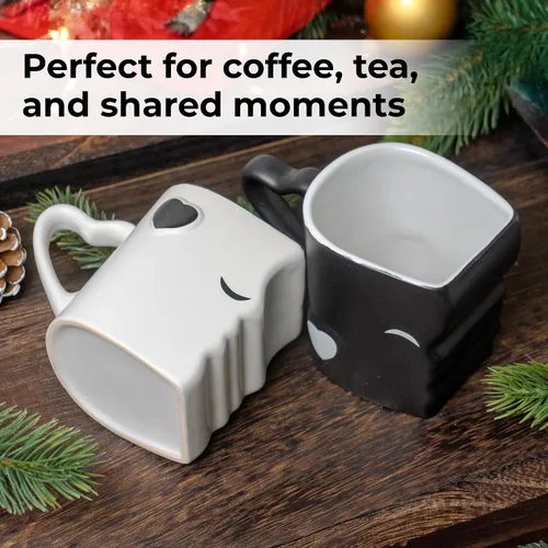 Miniatura 4 de MIAMIO - Juego de tazas de café/taza de besos para parejas de novia, de cerámica, con caja de regalo para bodas/cumpleaños/aniversario (negro)