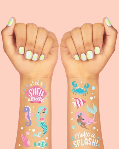 Miniatura 3 de xo, Fetti Tatuajes temporales de sirena bajo el mar, 56 estilos de aluminio iridiscentes, suministros para fiestas de cumpleaños para niños