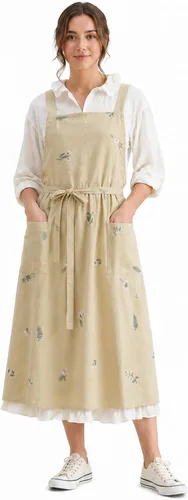 Surblue Delantales cruzados en la espalda para mujer con bolsillos de algodón, delantales de cocina impermeables, vestido pinafore para pintar y