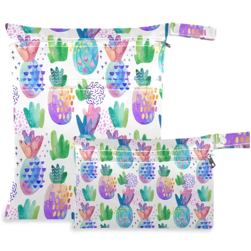 Miniatura 8 de visesunny Bolsa húmeda divertida de ballenas y peces coloridos para niños, 2 piezas, con bolsillos con cremallera, lavable, reutilizable, espaciosa