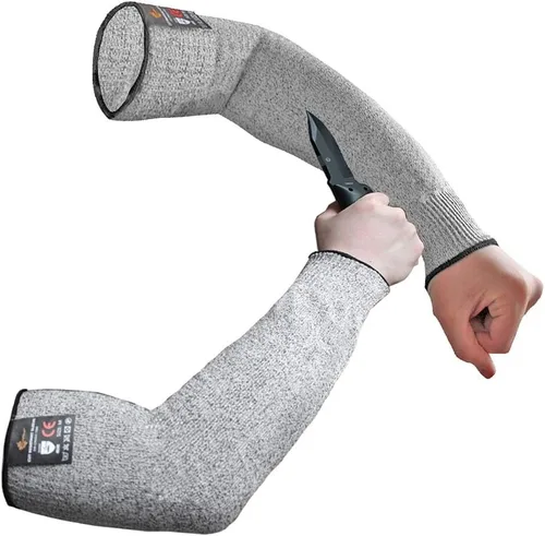 Evridwear - 1 par de mangas resistentes a cortes para protección de brazos en el trabajo, EN388 Nivel 5, contra punciones, con o sin orificio para