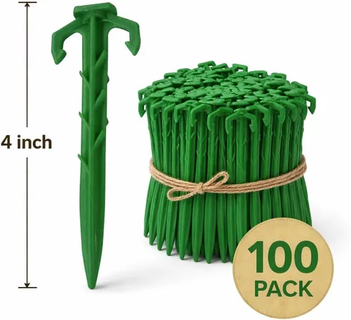 Miniatura 5 de Estacas biodegradables de 4 pulgadas de grado contratista, grapas de césped para asegurar tela de malezas, tela de paisaje, red y manta, 100