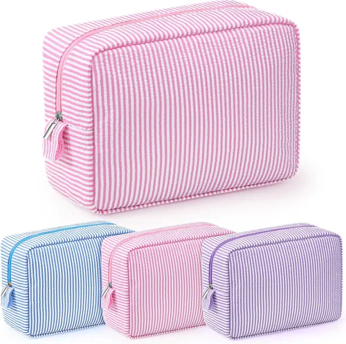 Miniatura 9 de Sanwuta 3 bolsas de maquillaje de sirsaca, bolsas de cosméticos de sirsaca a rayas para mujer, organizador de artículos de tocador de viaje grandes