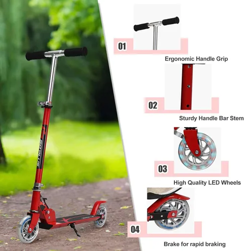Miniatura 6 de Goplus Patinete plegable para niños, scooter de 2 ruedas con aluminio de lujo, freno de guardabarros trasero, altura ajustable, scooter deportivo