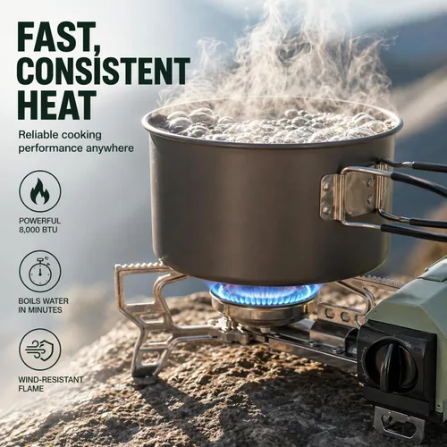 Miniatura 3 de Altena - Estufa de gas butano portátil para acampar, cocinar al aire libre y en interiores, quemador individual compacto y ligero con bolsa