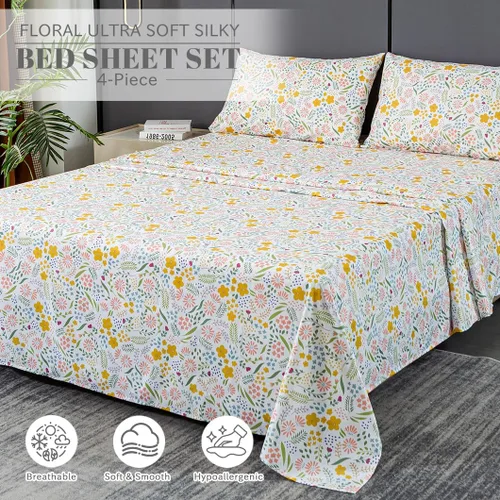 Miniatura 2 de Bedlifes Juego de sábanas King ultra suaves, transpirables, sedosas, con bolsillo profundo floral, ropa de cama 100% microfibra, 4 piezas