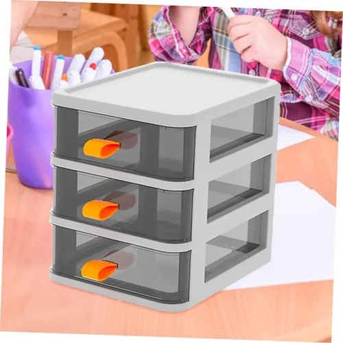 Miniatura 2 de COLLBATH Caja de tres niveles, cajones extraíbles de almacenamiento, contenedor transparente, pequeño escritorio de oficina, organizador